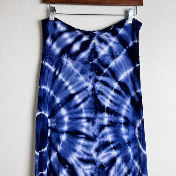 Jesse & J black blue white tie dye stretchy flowy statement maxi skirt XL - Picture 2 of 6
